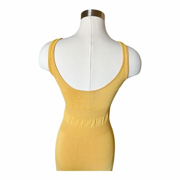 Modern Citizen Ribbed Knit Midi Dress Sz XS Yellow Side Slit Cinch Waist - Picture 4 of 4
